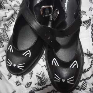 Brand New Unique Vintage Black Cat Flat Mary Jane Shoes Size 10 US